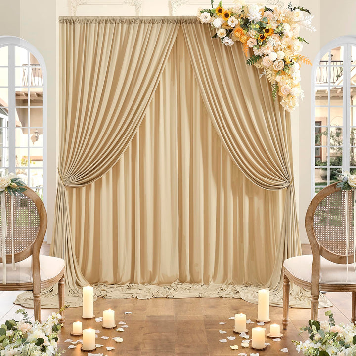 HBBMAGIC 2 Stücke 1,5×3cm Beige Hintergrund Vorhänge für Hochzeit Party 100% Polyester Falten freie