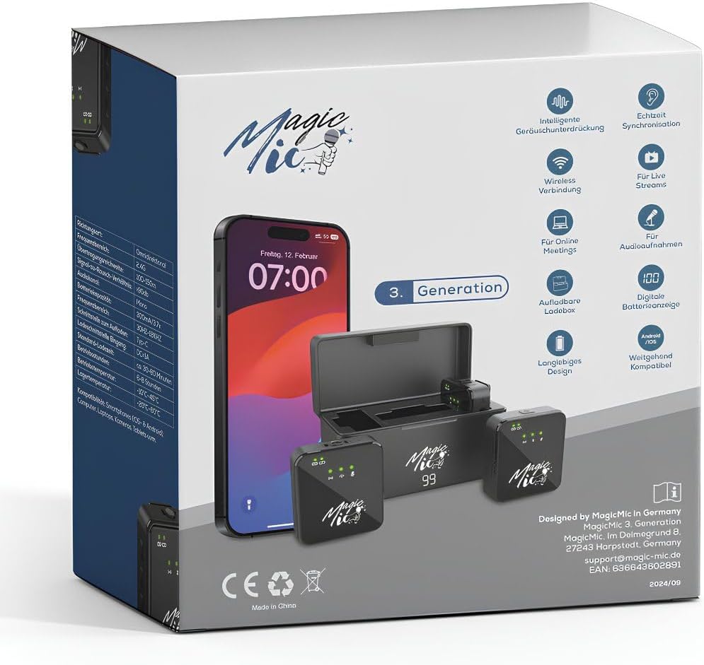 MagicMic™ 2in1 Mikrofon (3. Generation) Content Creation, Lavalier-Funkmikrofon mit Geräusch­unterdr