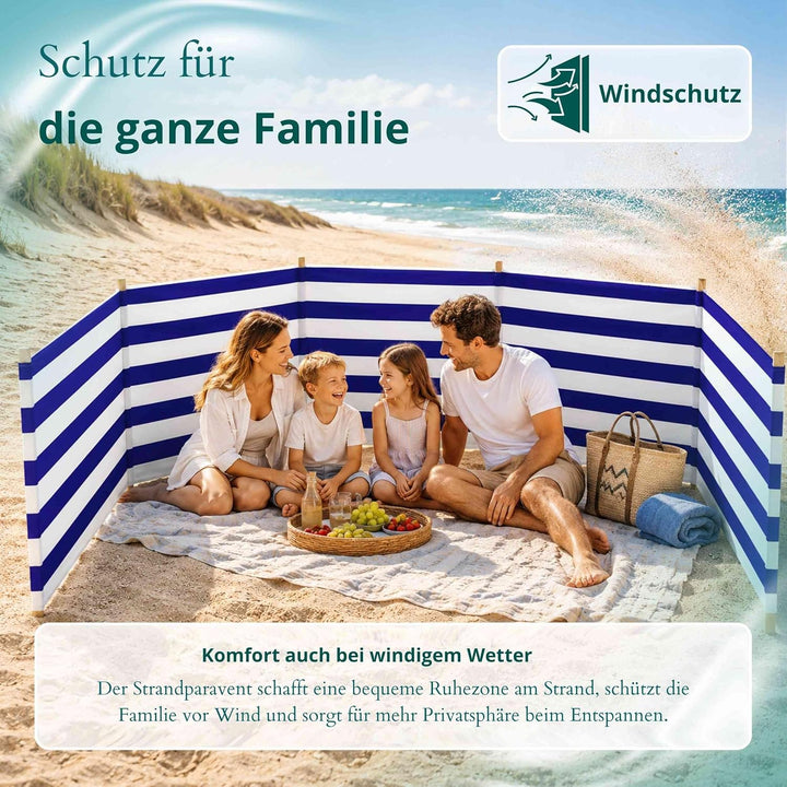 Strandparavent Klassische Streifen 6m | Windschutz Sichtschutz Strand Mikrofaser UV-Schutz 80cm Desi