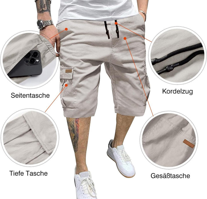 JMIERR Kurze Hosen Herren Baumwolle Cargo Shorts Herren Sommer Freizeithose mit Taschen S G Grau, S