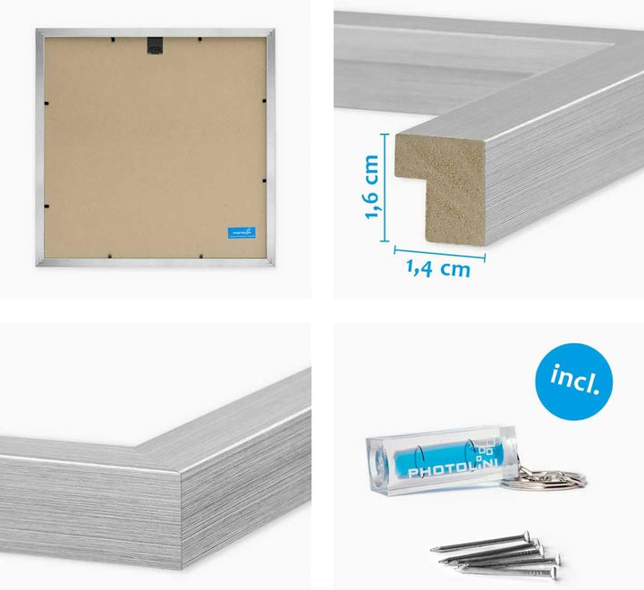 PHOTOLINI Bilderrahmen 30x30 cm Silber MDF-Holz, 3er Set Posterrahmen, bruchsicheres Acrylglas, zum