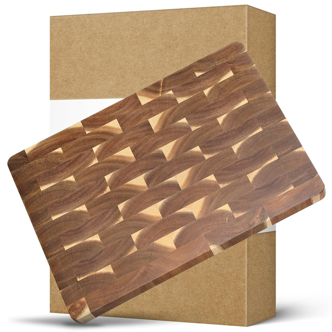 HEZHEN Akazienholz Hackbretter, Hirnholz Schneidebrett,Servierbrett, Rutschfesten Füssen,Eingebauten