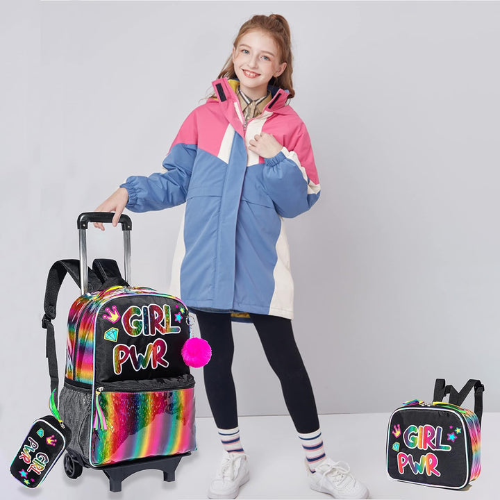 Egchescebo kids Rolling Kid Travel Toddler Duffle Bag Detachable Backpack for Girls Pink Black-mädch