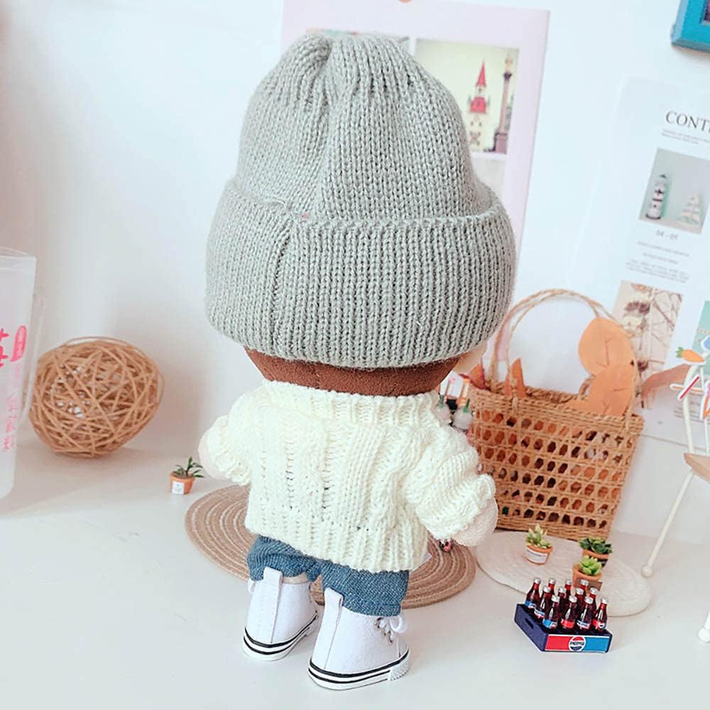 niannyyhouse 20cm Plüsch Puppe Kleidung Quadrat Gesicht Hut Pullover Jeans 8in Stuffed Doll Dressup