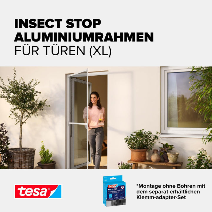 tesa INSECT STOP Aluminium Rahmen Fliegengitter für Türen 120 cm x 240 cm, 120 cm x 240 cm