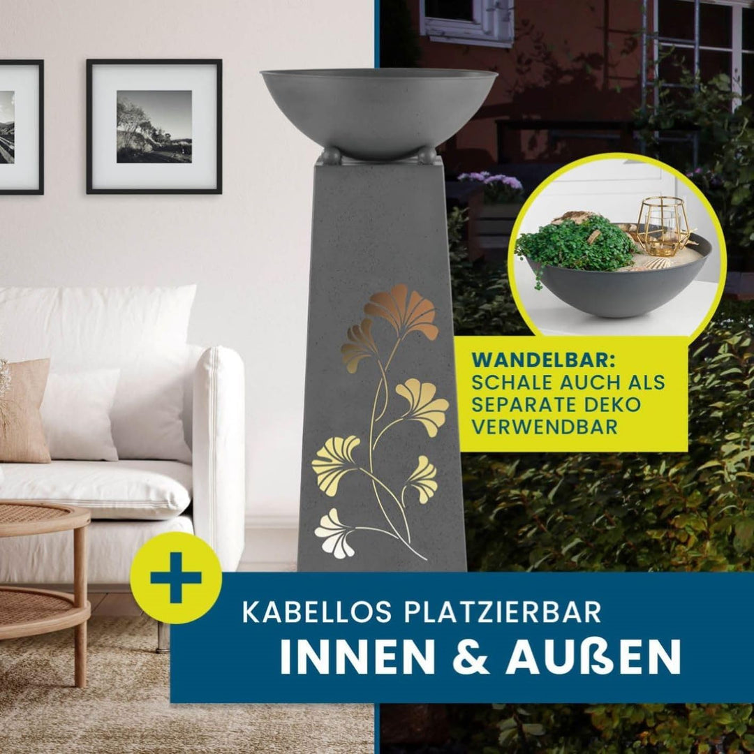 Hoberg LED Pflanzsäule Gingkoblätter-Design in Beton-Optik | Abnehmbare Pflanzschale (Ø 34cm) In- un