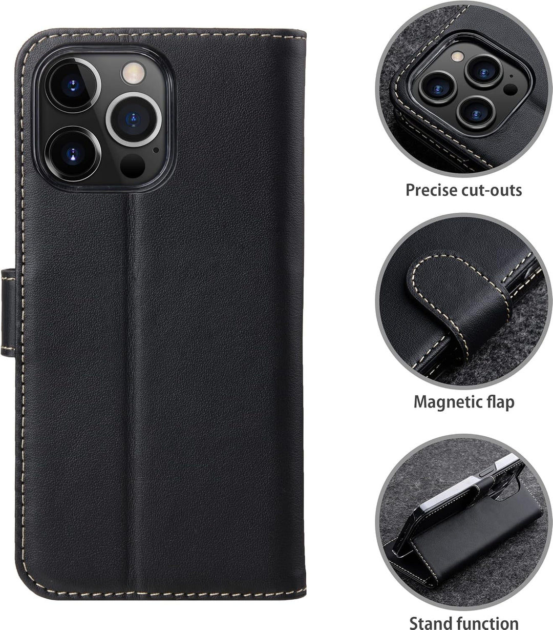 STILGUT Talis kompatibel mit iPhone 14 Plus (6.7") Hülle mit Kartenfach aus Leder, Flip Cover, Handy