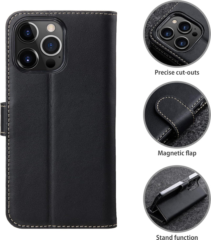 STILGUT Talis kompatibel mit iPhone 14 Plus (6.7") Hülle mit Kartenfach aus Leder, Flip Cover, Handy