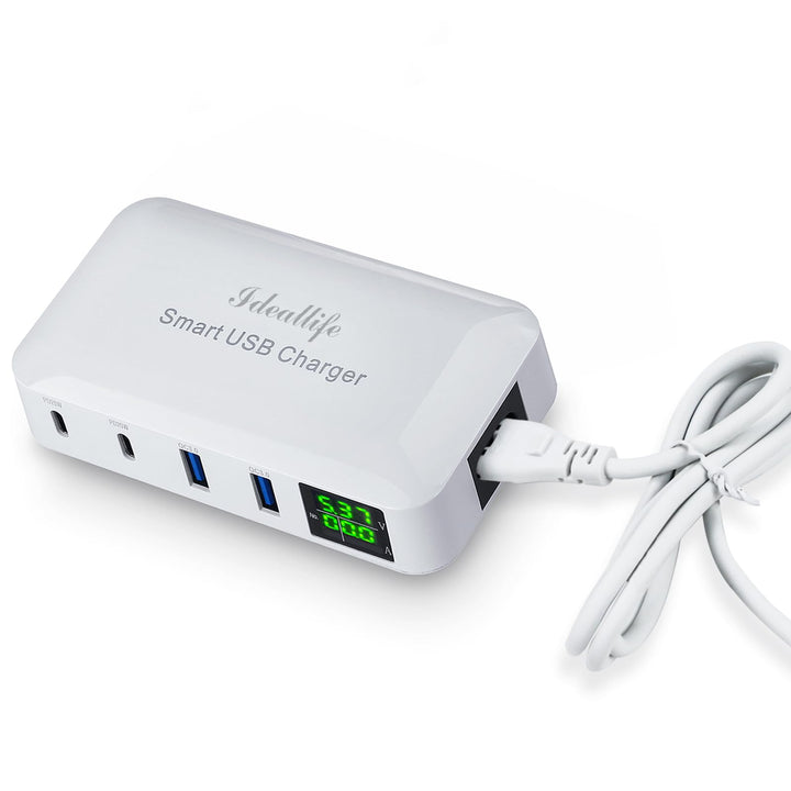 ideallife Superschnelles USB Ladegerät, 70W 12A 4-Port USB Ladestation 20W PD Ladegerät und QC3.0 Mu