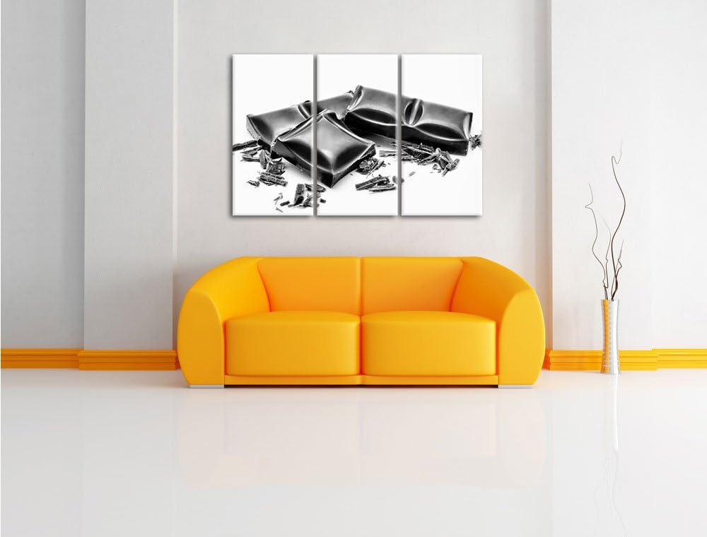 Pixxprint Monocrome, Schokolade Schokoladenraspeln Tefeln Schokolade 3-Teiler Leinwandbild 120x80 Bi