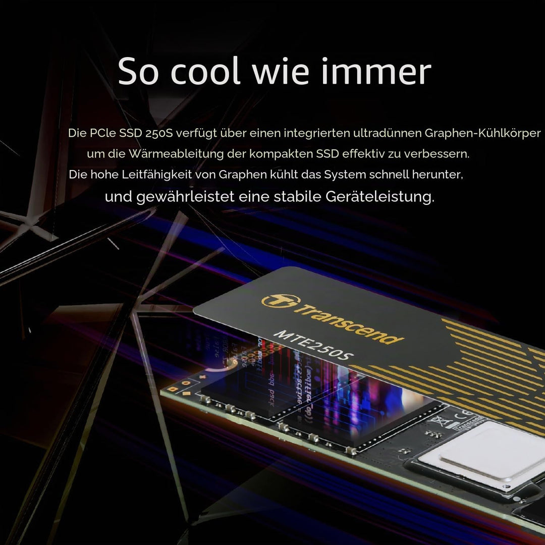 Transcend 4TB M.2 2280 PCIe Gen4x4 NVMe SSD - TS4TMTE250S 4T 22mm x 80mm x 3.77 mm, 4T 22mm x 80mm x