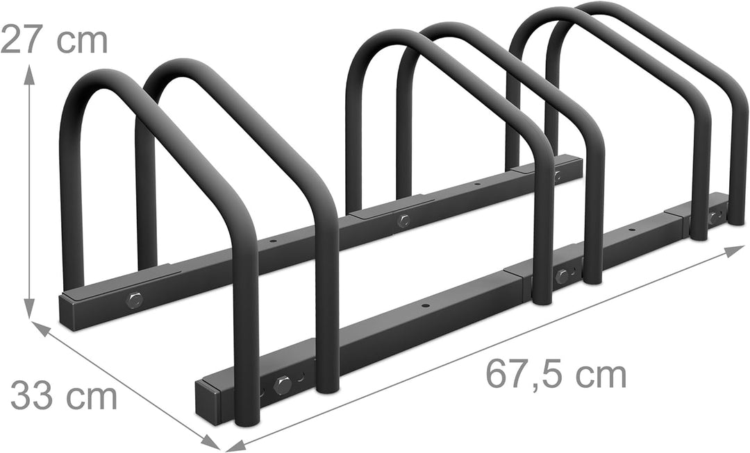 Relaxdays, 3 Fahrräder, Stahl Bodenparker, Reifenbreite 60mm, Abstellständer, Fahrradstand, anthrazi