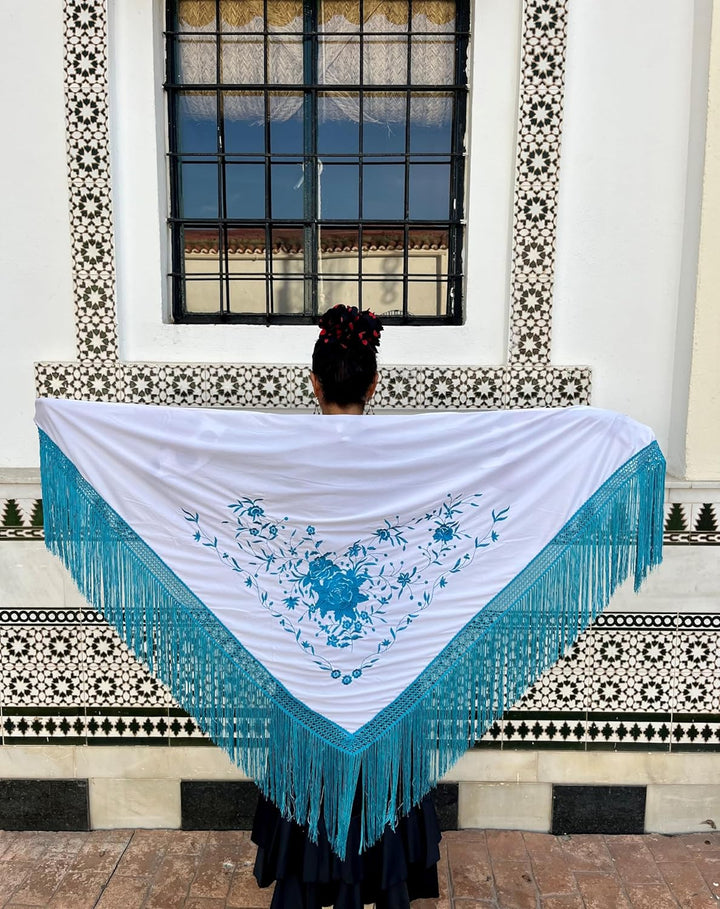 La Senorita Spanischer Manton Tuch Schal bestickt. Flamenco-Tücher für das Fair-, Sevillana- oder Fl