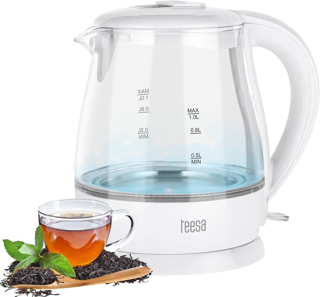 TEESA Kabelloser elektrischer Wasserkocher 1L, TSA1030B, weiss