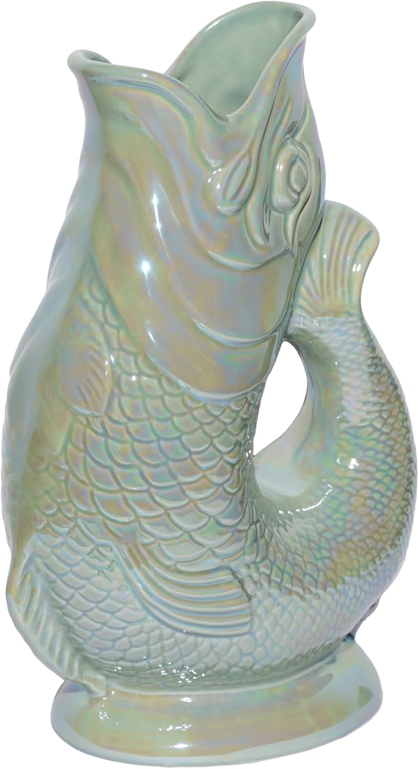 Gluckigluck Karaffe XL Salbeigrün schimmernd – 1,2 l – Original Gluggle Jug aus England – Wasserkrug