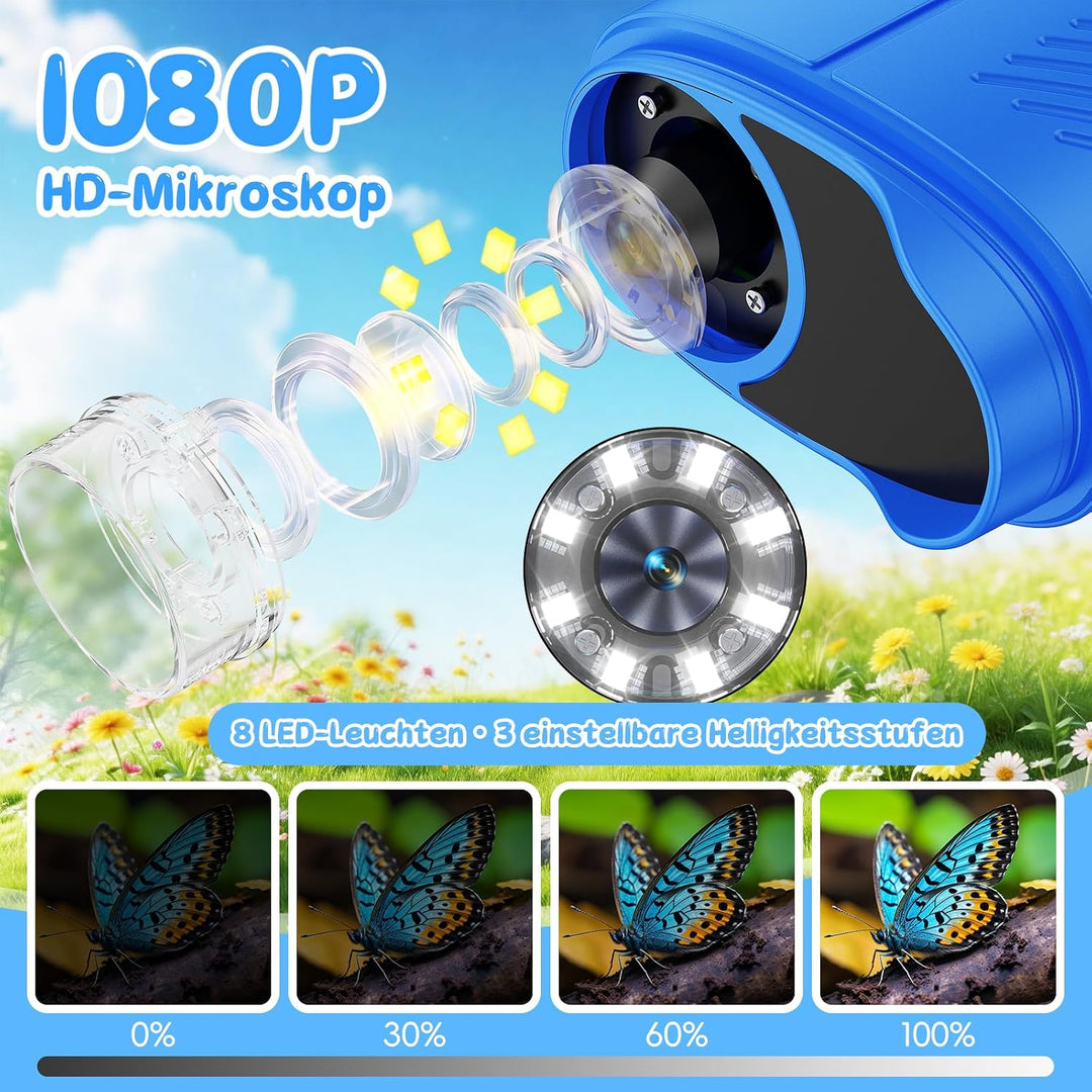 Mikroskop für Kinder 1000x, Tragbares Mikroskop Kinder (Blau), Blau