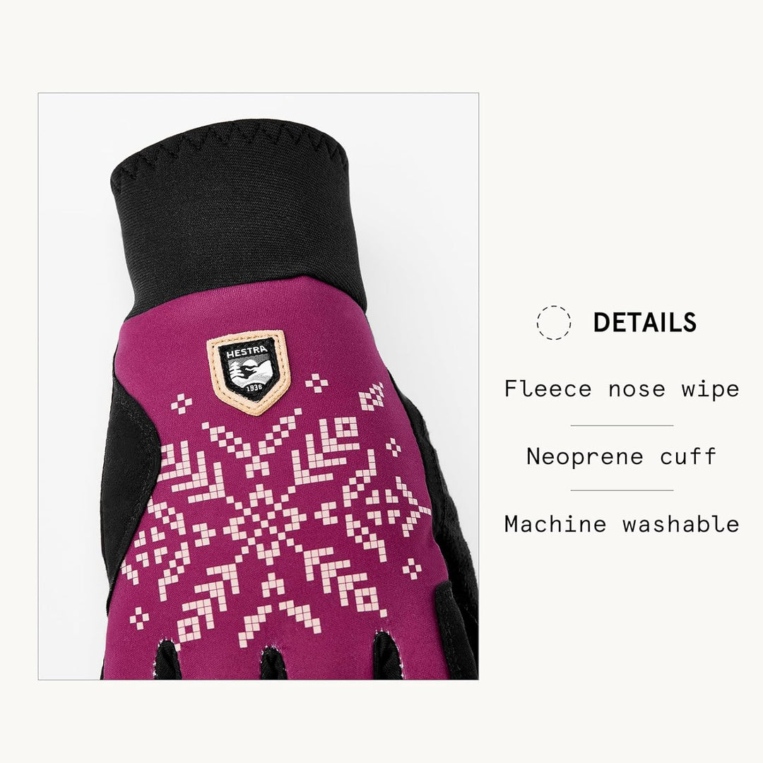 Hestra Women´s XC Primaloft 5-Finger Glove Bordeaux-Druck 6, Bordeaux-Druck 6