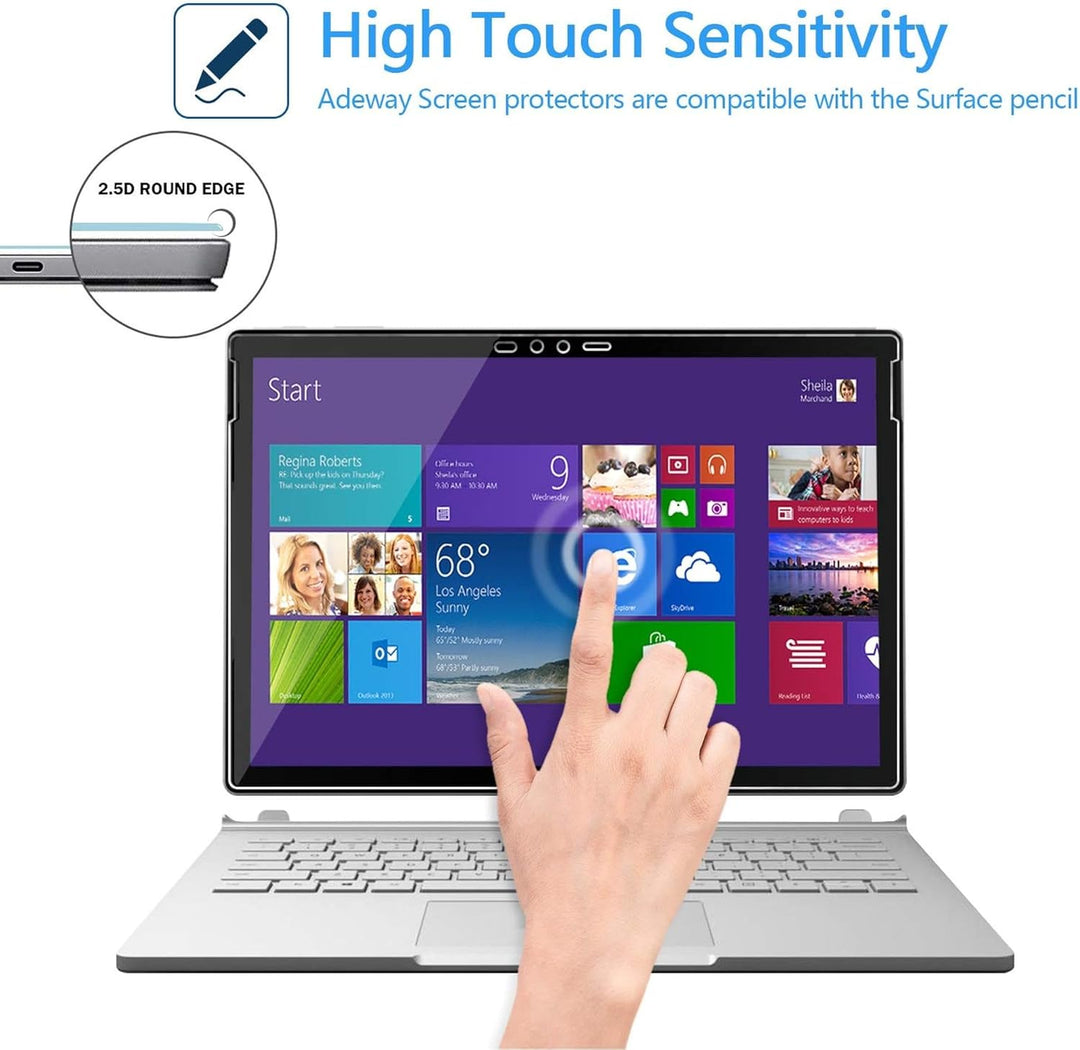MEGOO Surface Book 2 Schutzfolie gehärtetes Glas, Einfache Installation/ 9H Härte/Klar Anti-Kratz Pa