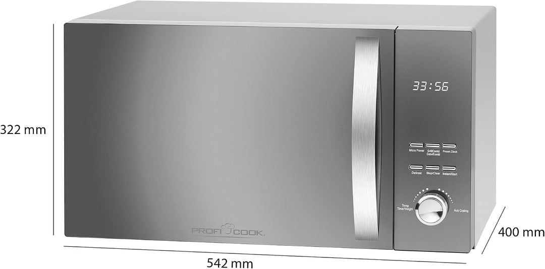 ProfiCook PC-MWG 1176 H, 3 in 1 Mikrowelle mit Heissluft und Grill, 23 Liter Garraum, 2300 Watt Heis