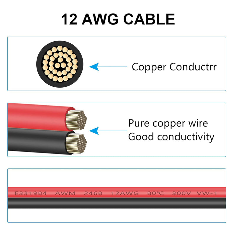 RIIEYOCA 12AWG Solar Stecker auf XT60i Adapter Stecker Verlängerungskabel, Solar Ladekabel für Solar