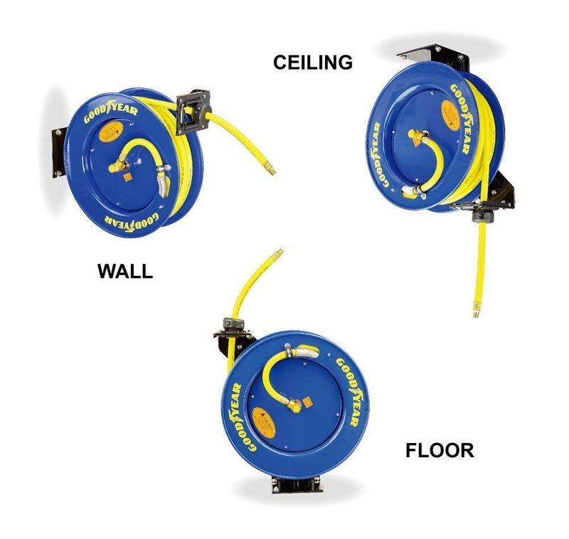Goodyear Schlauchtrommel Stahl Einziehbare Air Compressor Schlauchaufroller mit 9,5mm × 15m schlauch
