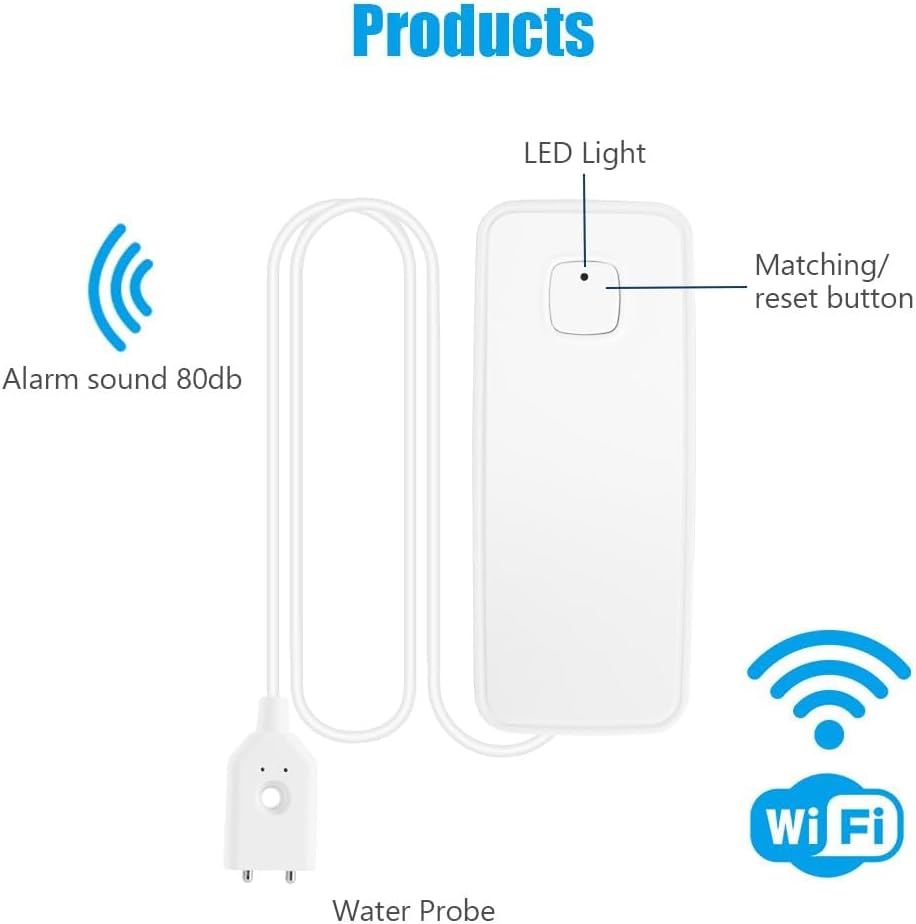 Flintronic 2 Stück Wassermelder, 80dB Wasser Sensor Alarm Wasserwarner Flut Detektor, 1m Sensorkabel