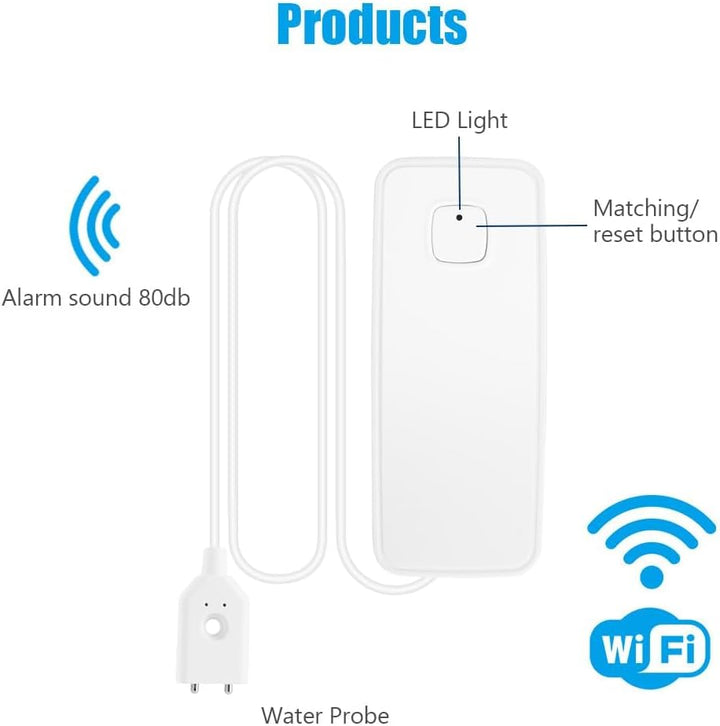 Flintronic 2 Stück Wassermelder, 80dB Wasser Sensor Alarm Wasserwarner Flut Detektor, 1m Sensorkabel