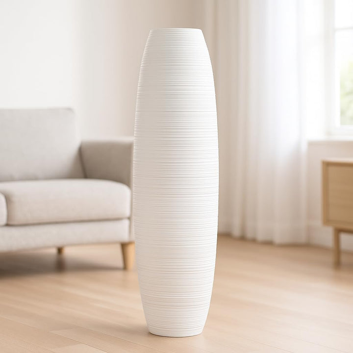 Leewadee Grosse Bodenvase für Dekozweige hohe Standvase Design Holzvase, Holz, 90 cm, Weiss 90 cm We