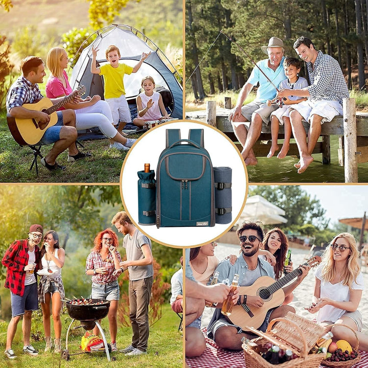 Hap Tim Picknickkorb Rucksack für 4 Personen mit Decke, Weinhalter, Kühlfach, Besteckset, Paare Gesc