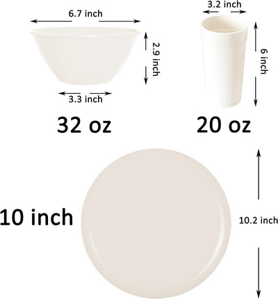 Youngever 18er Set Geschirr aus Kunststoff, Platten (25CM), Schalen (1000ML), Becher (600ML), Dienst