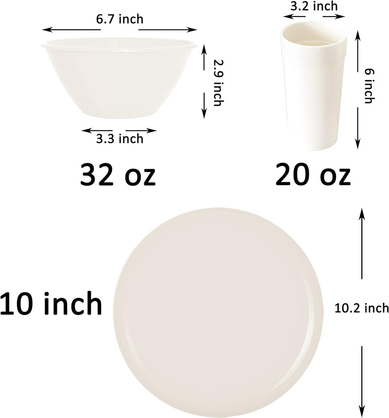 Youngever 18er Set Geschirr aus Kunststoff, Platten (25CM), Schalen (1000ML), Becher (600ML), Dienst