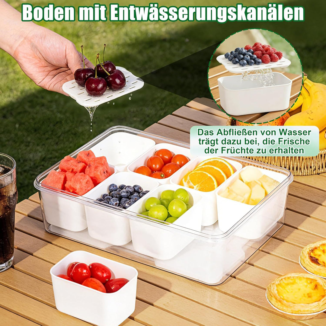 IEEILULU Snackbox mit 8 Fächern, Snackbox mit Kühlakku und Tragetasche für Obst, Snacks, Saucen usw,