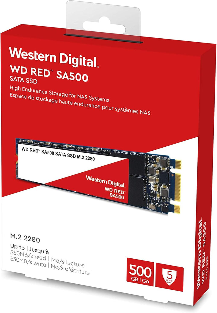 WD Red SA500 NAS SATA SSD WDS500G1R0B Solid-State-Laufwerk, 500 GB, intern, M.2 2280, SATA 6 Gbit/s,
