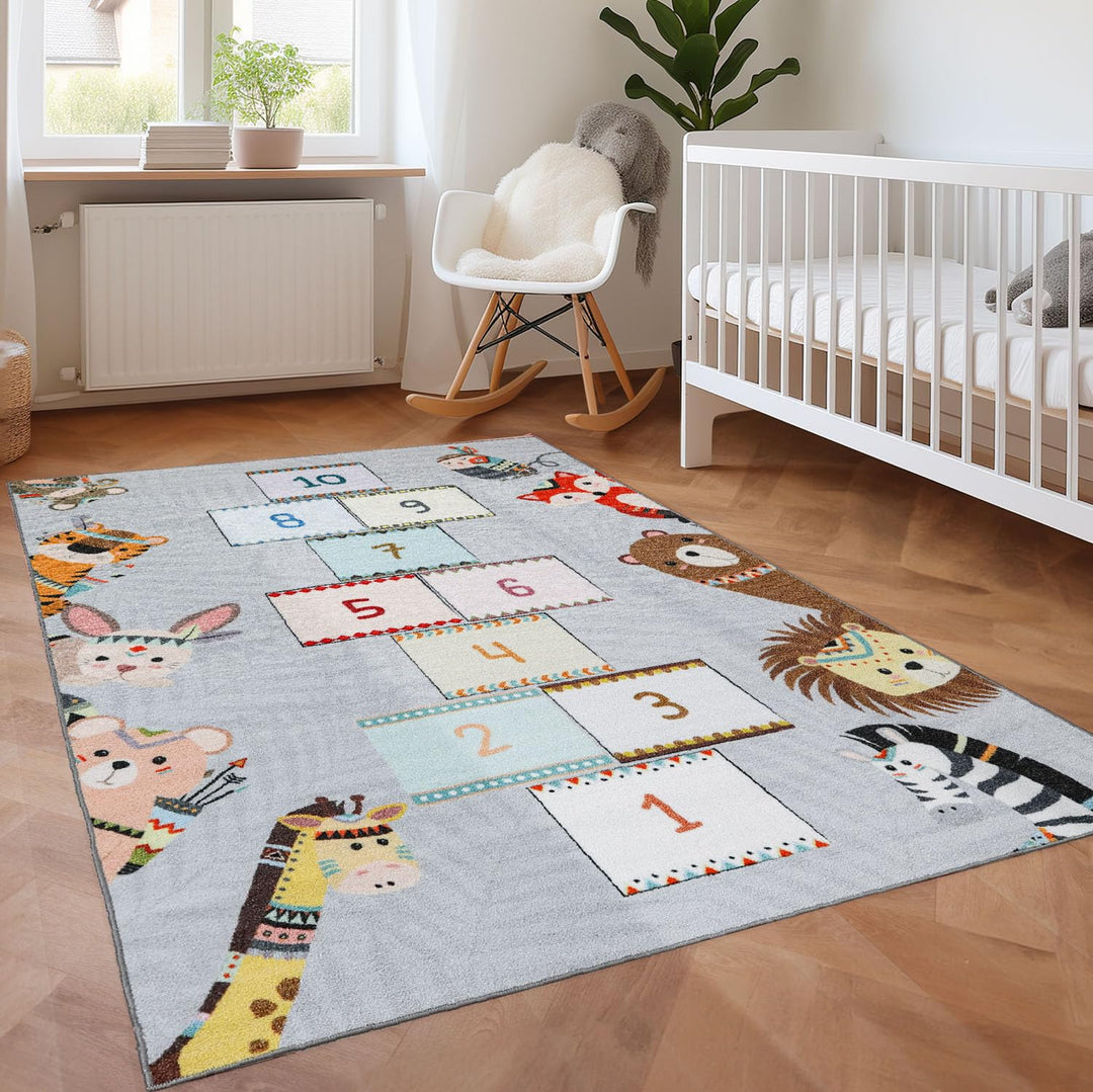 SIMPEX KinderTeppich, Himmel und Hölle, Grau, 160 x 230 cm, Teppich für Kinder, Kinderzimmer 160 x 2