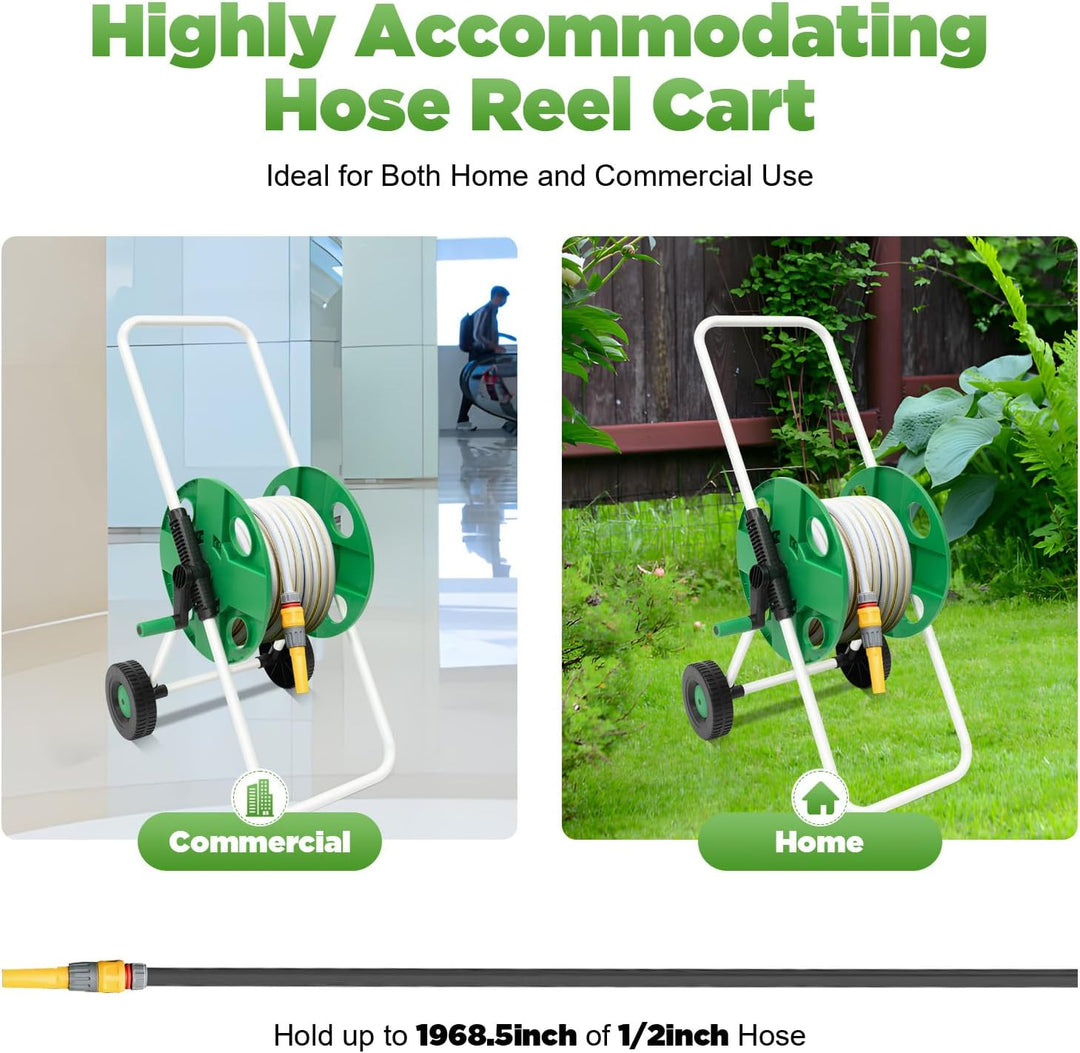 Schlauchwagen Garten 50m, Gartenschlauchwagen mit Handkurbel & 2 Rädern, Schlauchtrommel Kunststoff