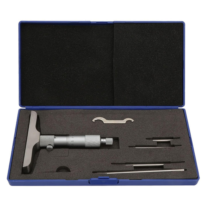 0,01 mm Tiefenmessschraube mit 5 Stück Pleuel Tiefenmessgerät Gage(0-100mm 4inch), 0-100mm 4inch