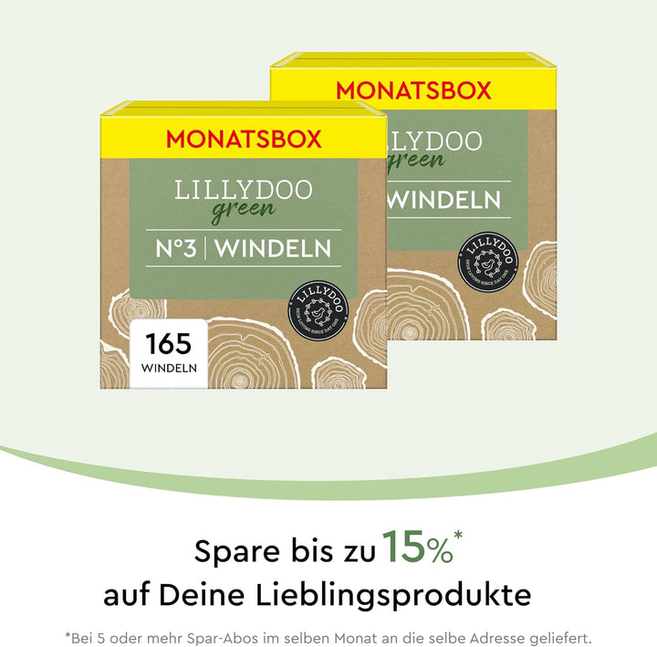 LILLYDOO green umweltschonende Windeln, Grösse 3 (6-10 kg), Monatsbox (165 Stück) ALT Grösse 3 (165)