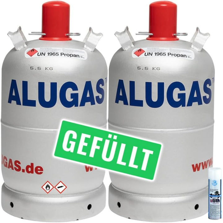 Bluecraft 2X Alu Propangas Flasche 11kg gefüllt inkl. Lecksuchspray