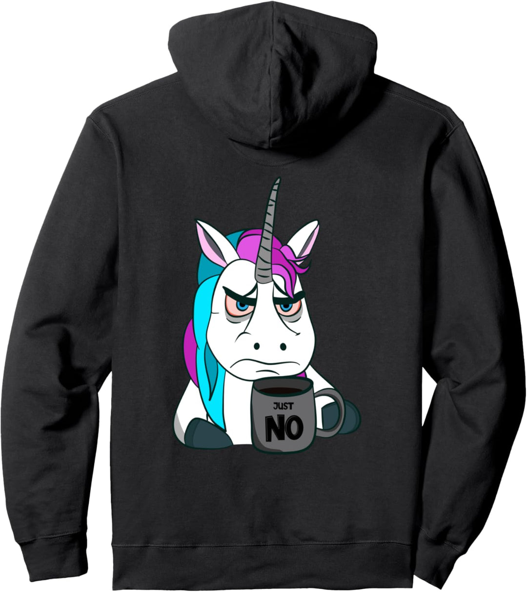 Just no. Mürrisches lustiges Einhorn mit Kaffeetasse Pullover Hoodie