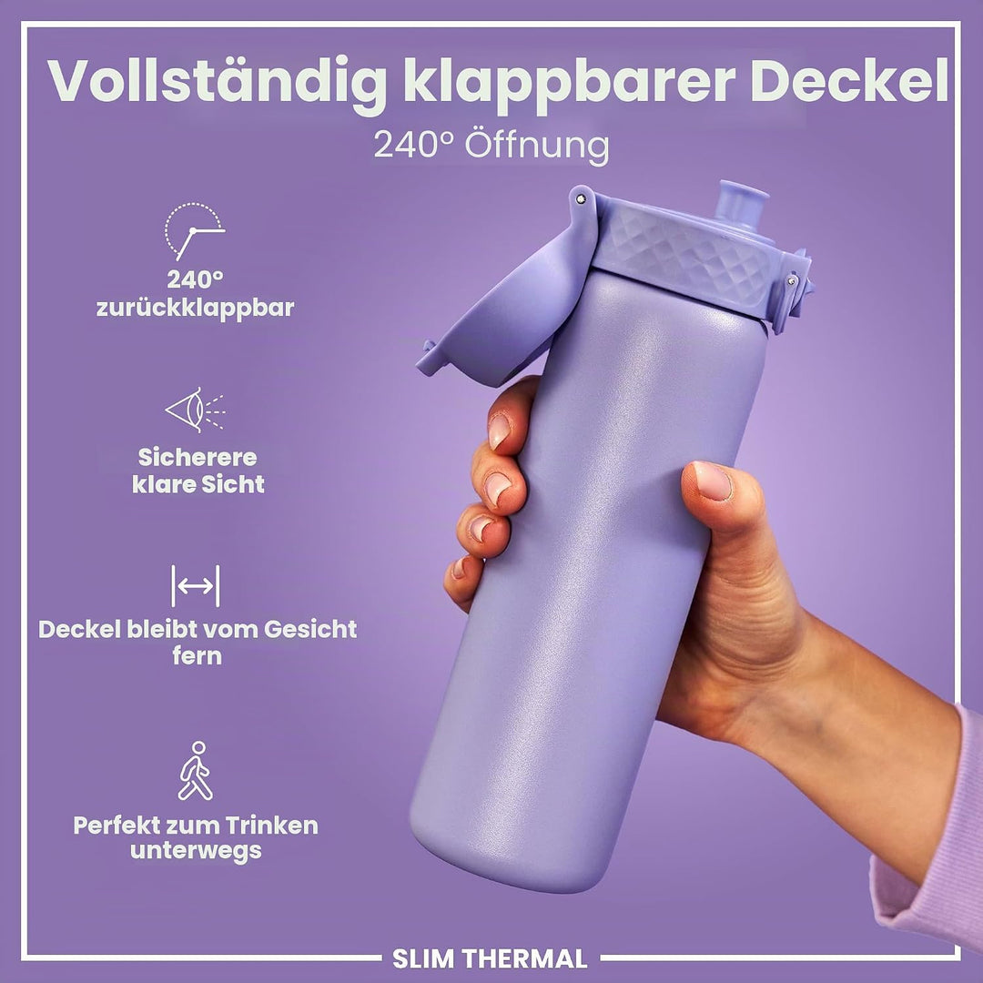ION8 Vakuumisolierte Edelstahl-Trinkflasche, 500 ml, Auslaufsicher, Einhandöffnung, Sichere Verriege