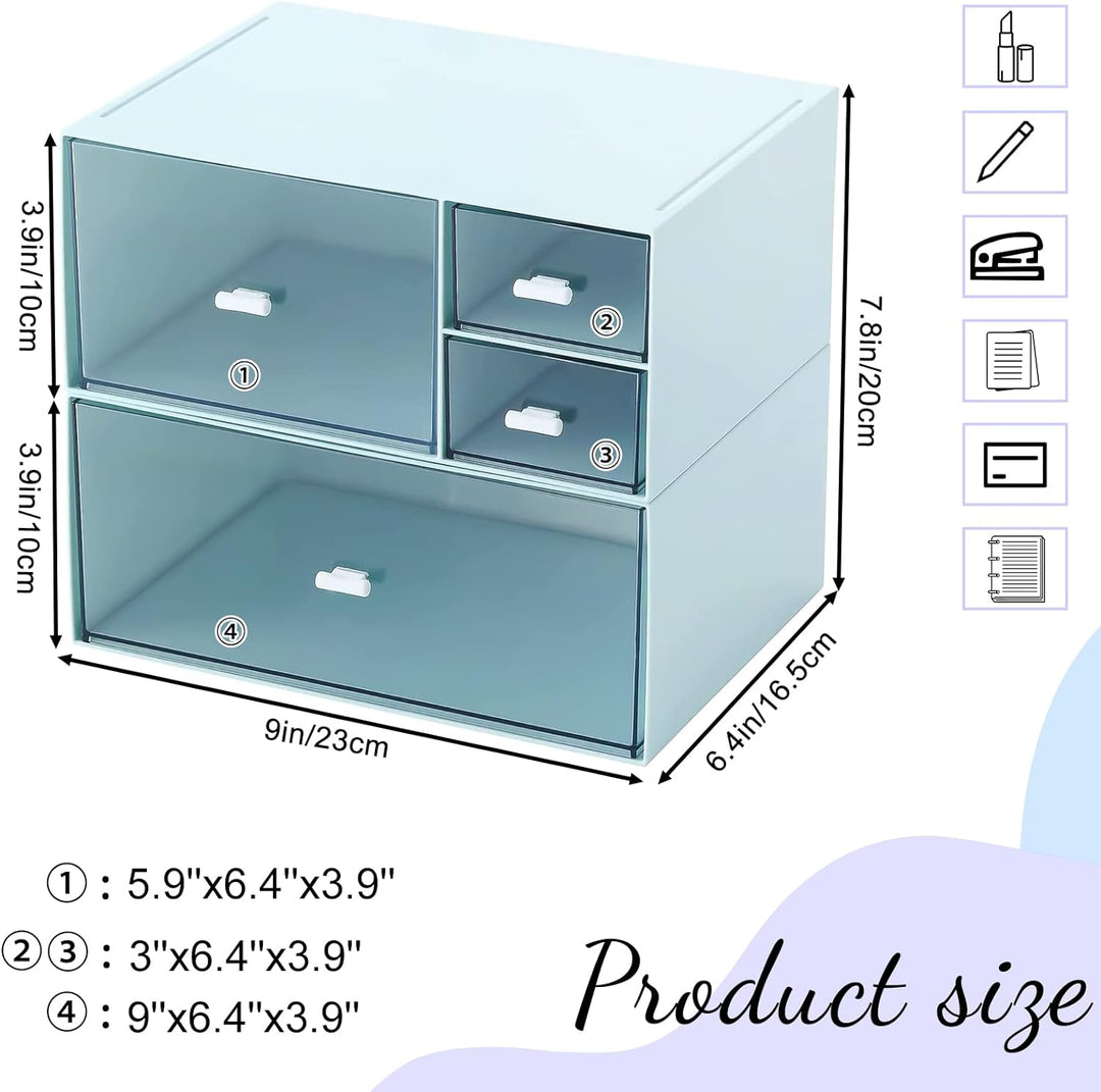 Schreibtisch Organizer mit Schublade, Blau Make up Organizer mit grosser Kapazität , Stapelbare Schr