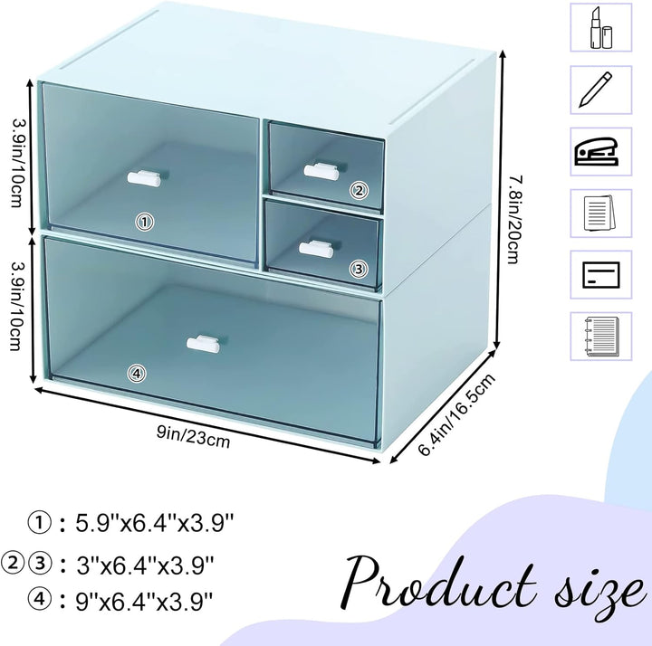 Schreibtisch Organizer mit Schublade, Blau Make up Organizer mit grosser Kapazität , Stapelbare Schr
