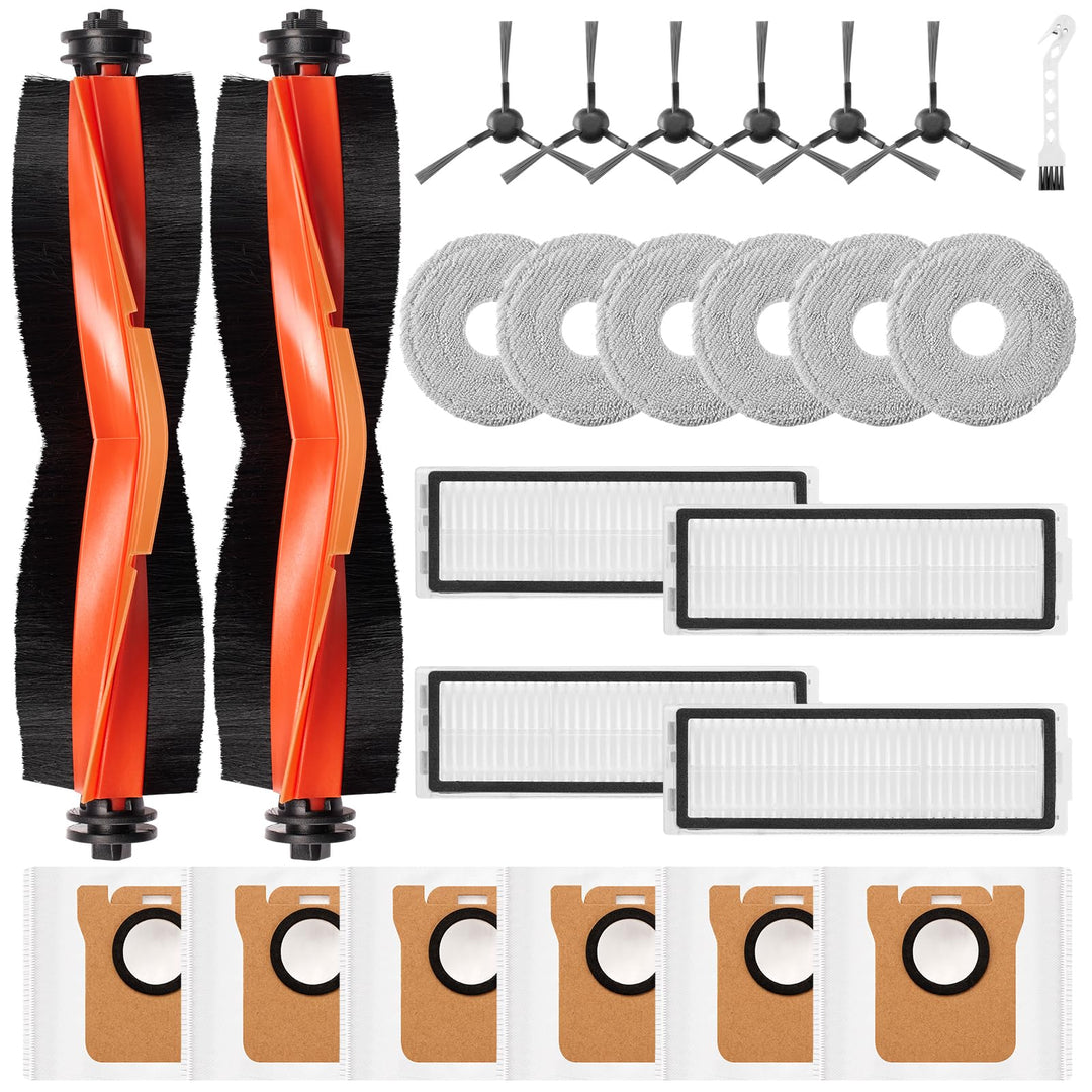25 Stück Zubehör für Xiaomi X20 Max / X20 Pro Saugroboter, 6 Staubbeutel 6 Wischpad 2 Hauptbürste 6