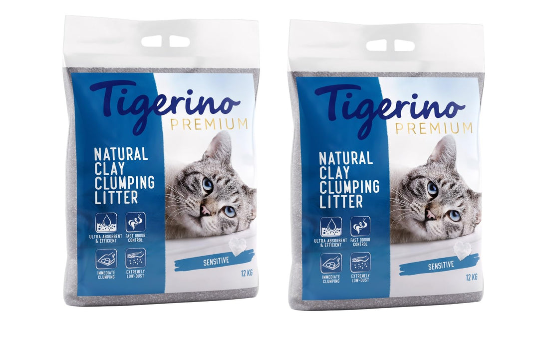 Tigerino Premium Katzenstreu | Sensitive (parfümfrei) | Doppelpack | 2x12kg