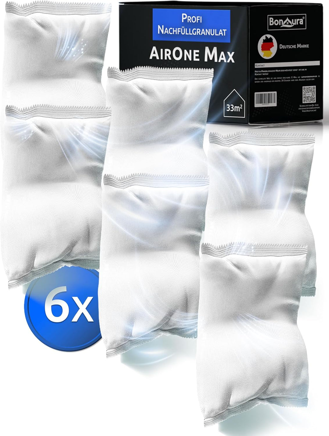 BonAura® AirOne Max Luftentfeuchter Nachfüllpack I 6er Set 980g Luftentfeuchter Granulat I Entfeucht