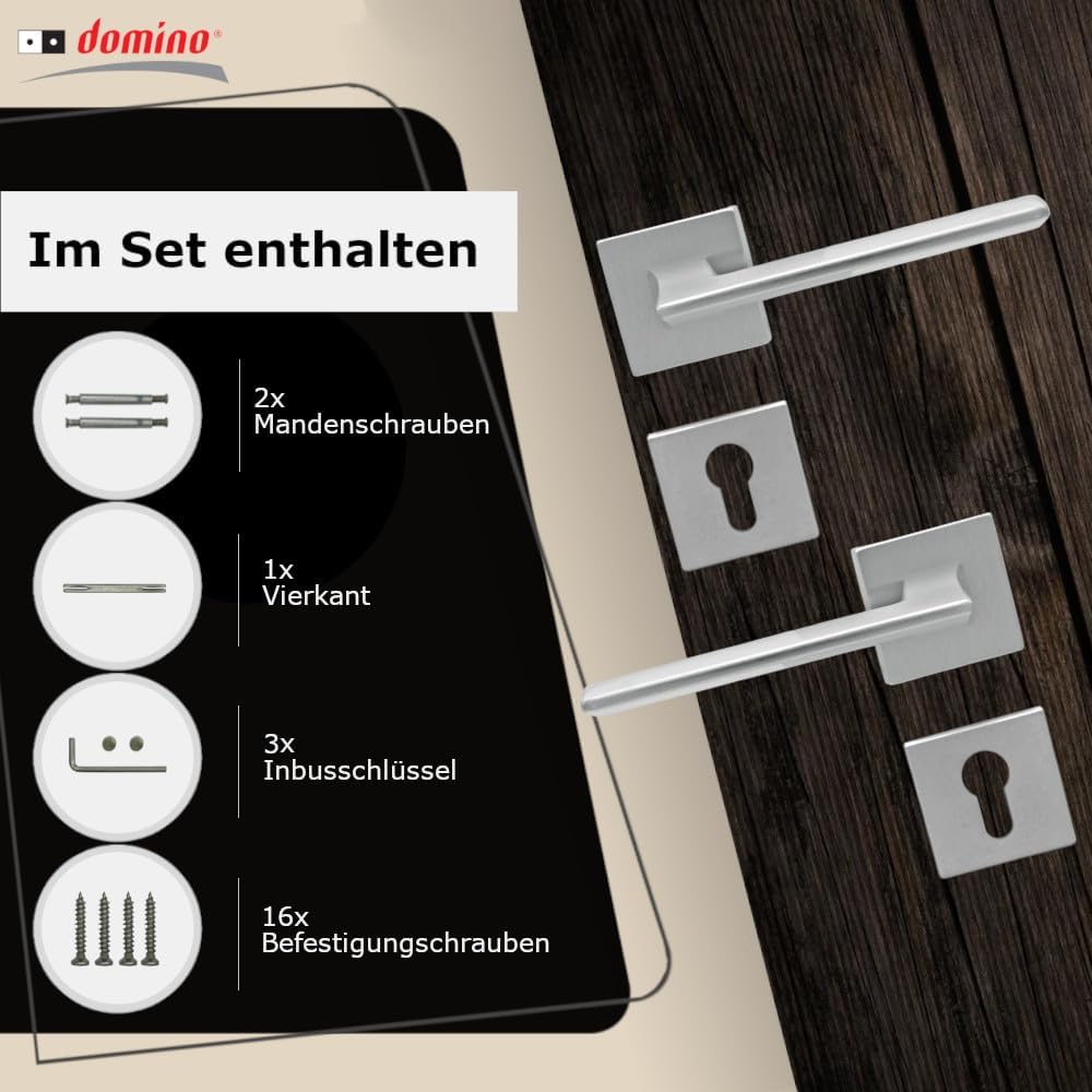 domino Türgriff Drückergarnitur PZ - Profilzylinder Set | quadratische Rosette| Türklinke für Zimmer
