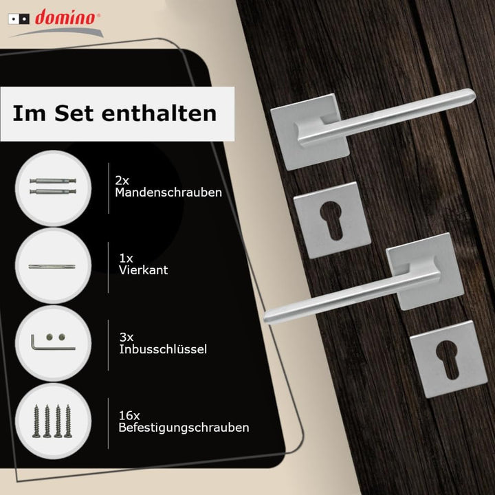 domino Türgriff Drückergarnitur PZ - Profilzylinder Set | quadratische Rosette| Türklinke für Zimmer