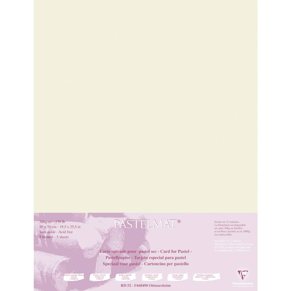 Clairefontaine 96166C Packung (mit 5 Zeichenbögen Pastelmat, 50 x 70 cm, 360 g, ideal für Trockentec