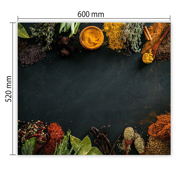 SmartDecoration Herdabdeckplatte Ceranfeldabdeckung aus Glas 60x52 cm Einteilig Motiv "Gewürze" Grau