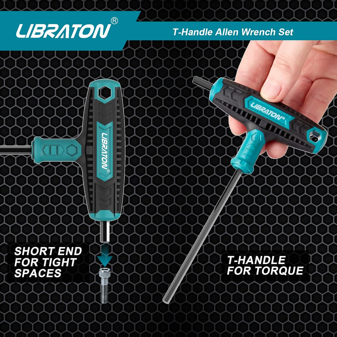 LIBRATON T-Griff schlüssel-Satz, SAE T Griff Schraubendreher Set 7tlg, 1/8"-3/8",Innensechskant Stif